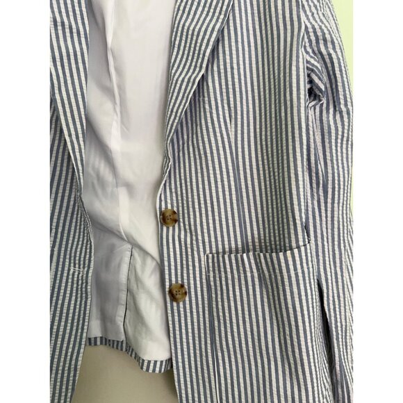 Steve Madden Blazer Womens XL Blue White Striped Seersucker Large Pocket Jacket - Picture 9 of 12